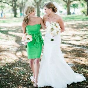 LaRoque original green strapless bridesmaid dress